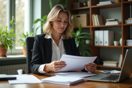 Femme d affaires triant du courrier dans un bureau lumineux
