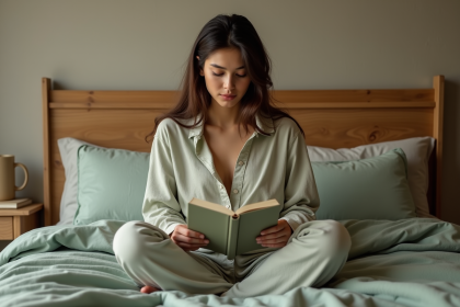 Jeune femme lisant dans une chambre apaisante