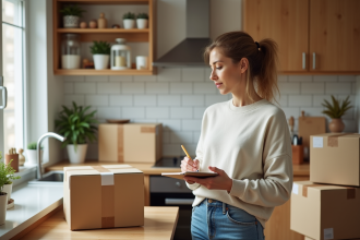 Femme organisée préparant son déménagement à la maison