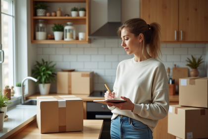 Femme organisée préparant son déménagement à la maison