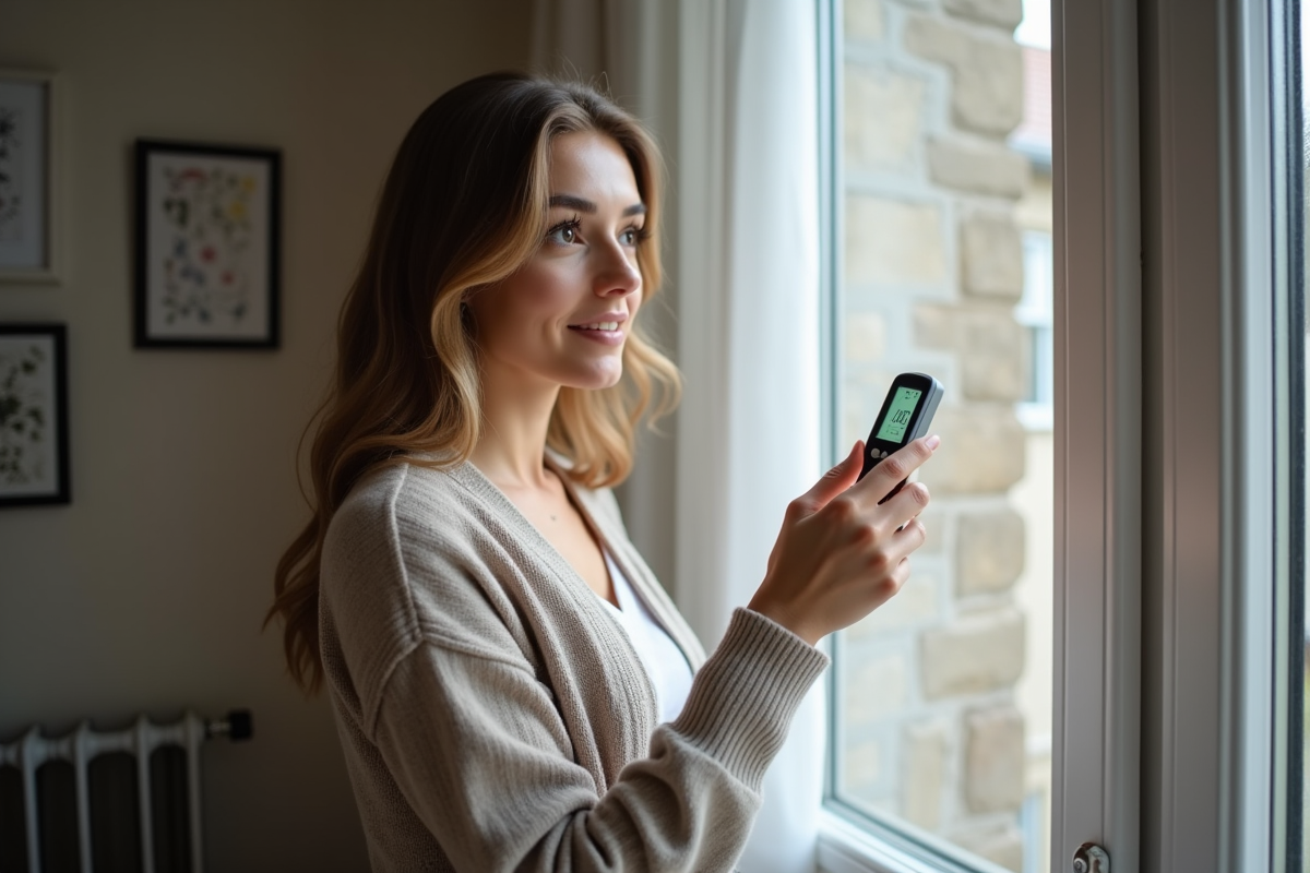Jeune femme vérifiant la température près d