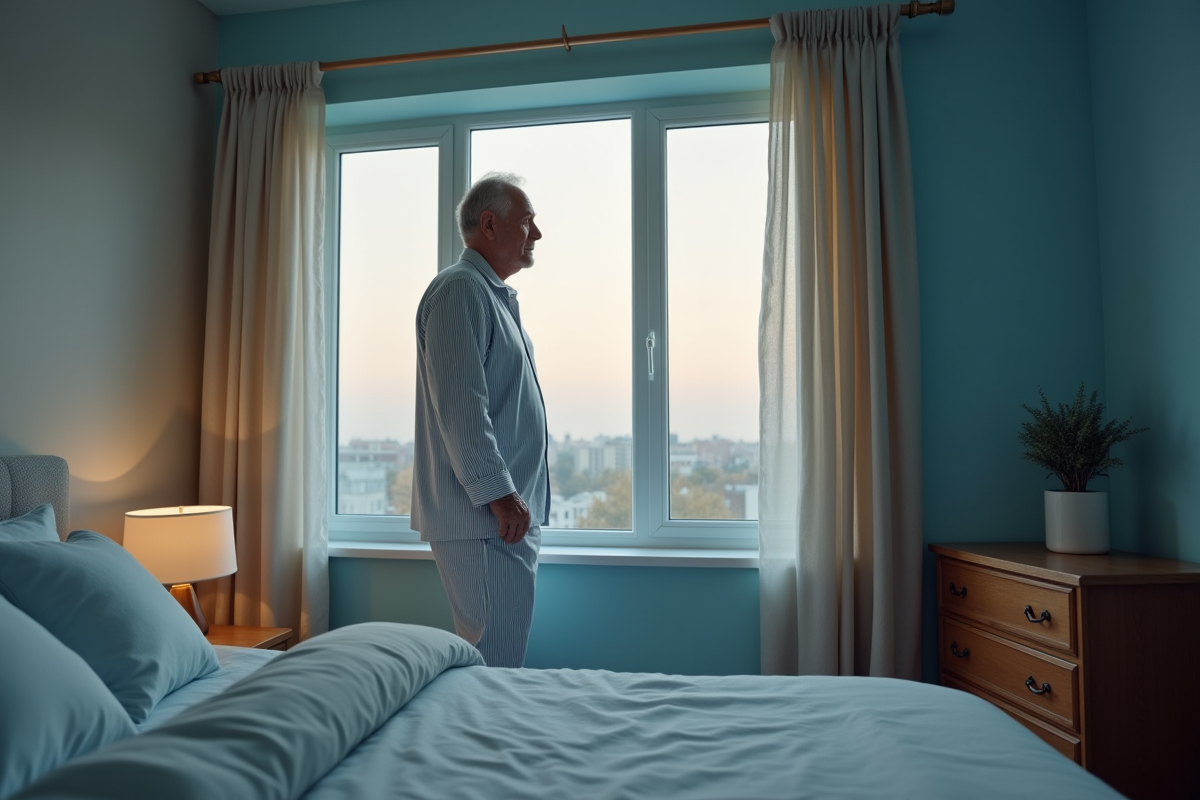 Homme pensif regardant par la fenêtre au crépuscule