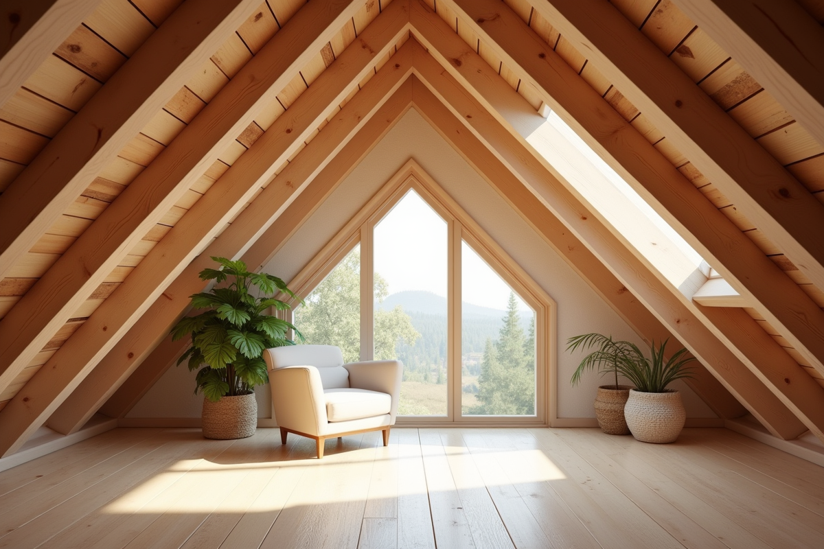 Intérieur de grenier lumineux avec isolation naturelle
