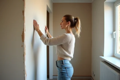 Femme peignant un mur intérieur dans une rénovation écologique