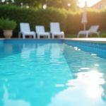 Piscine extérieure avec couverture liquide brillante au soleil