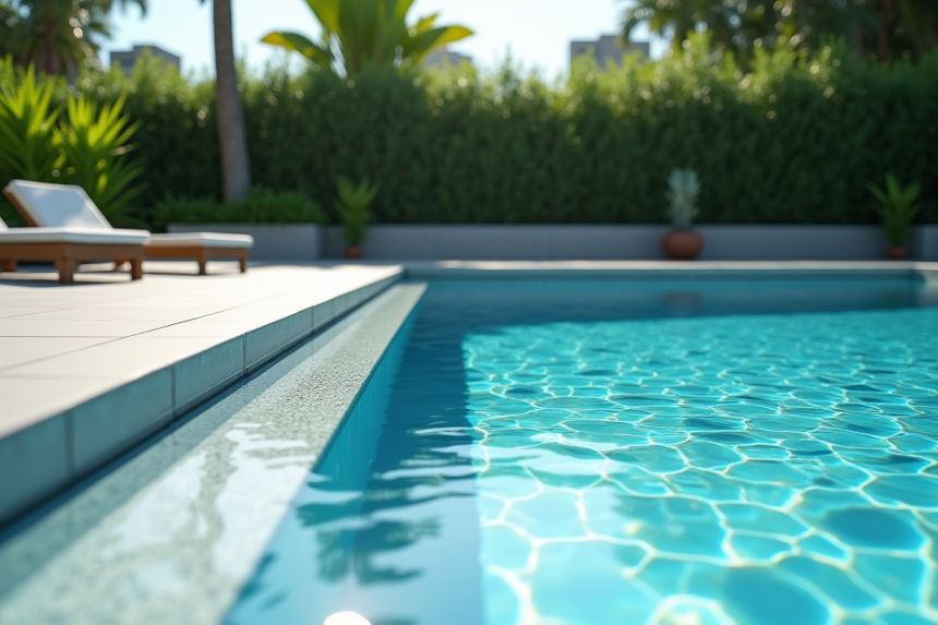 Piscine moderne avec eau scintillante et design minimaliste