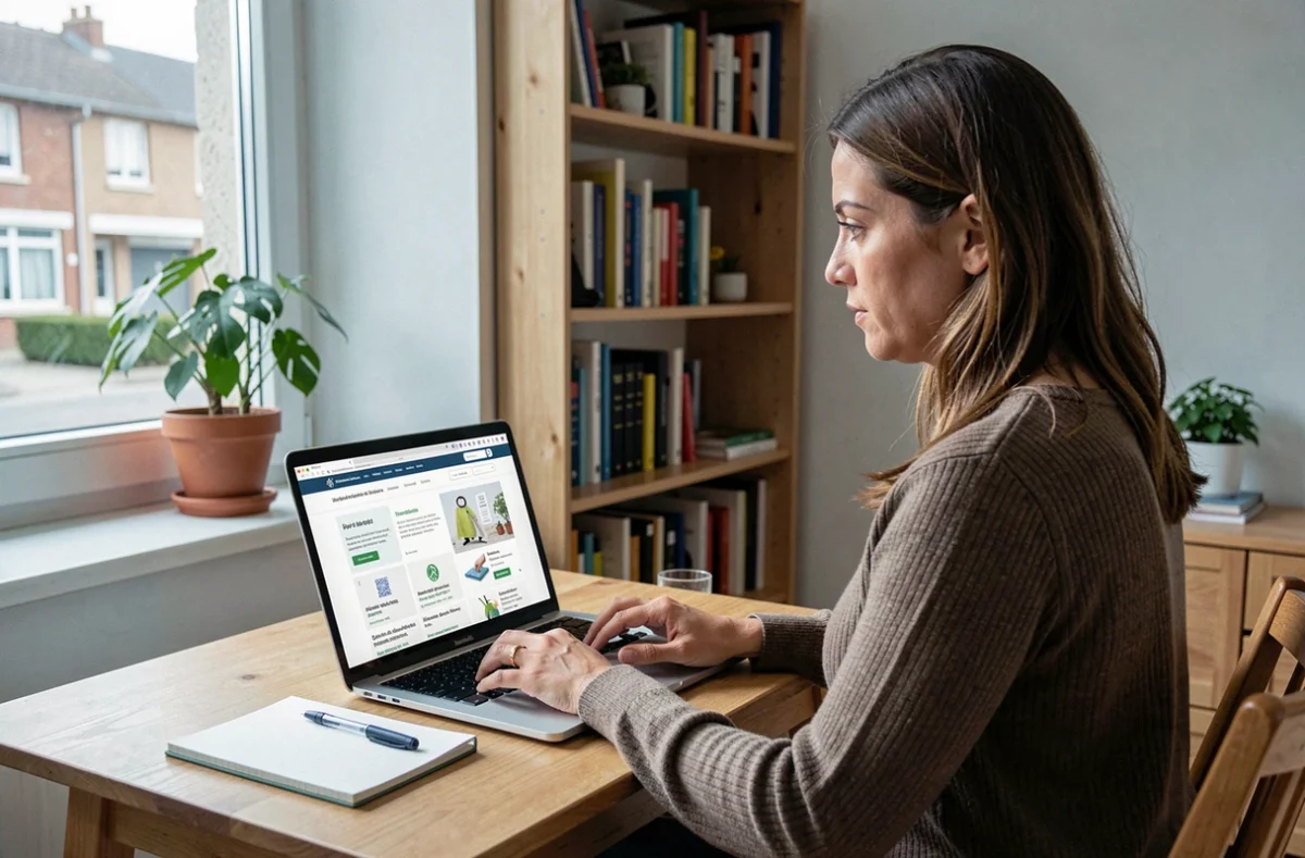 Femme recherchant une femme de ménage à domicile sur internet dans un appartement à Créteil