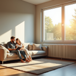 Salon moderne avec chauffage efficace sous la fenêtre