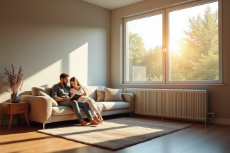 Salon moderne avec chauffage efficace sous la fenêtre
